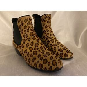 Nicole Miller Artelier Calf Hair Womens 7.5 Leopard Print Ankle Bootie Boots